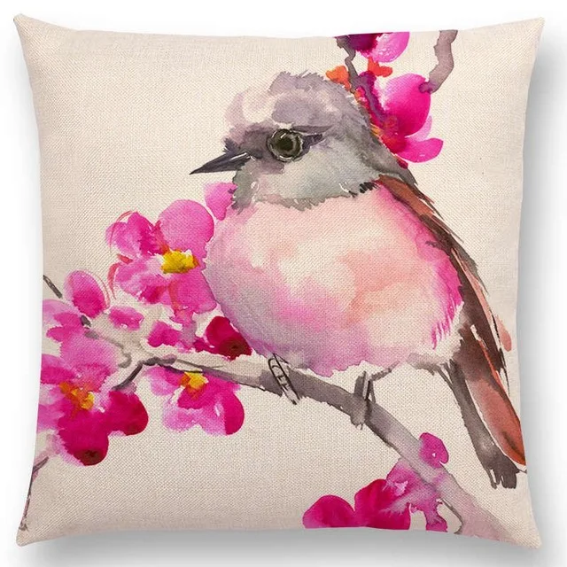 Watercolor Birds Decorative Cotton Linen Cushion Cover Hummingbird Goldfinch Chickadee Cardinal Kingfisher Sofa Pillow Case