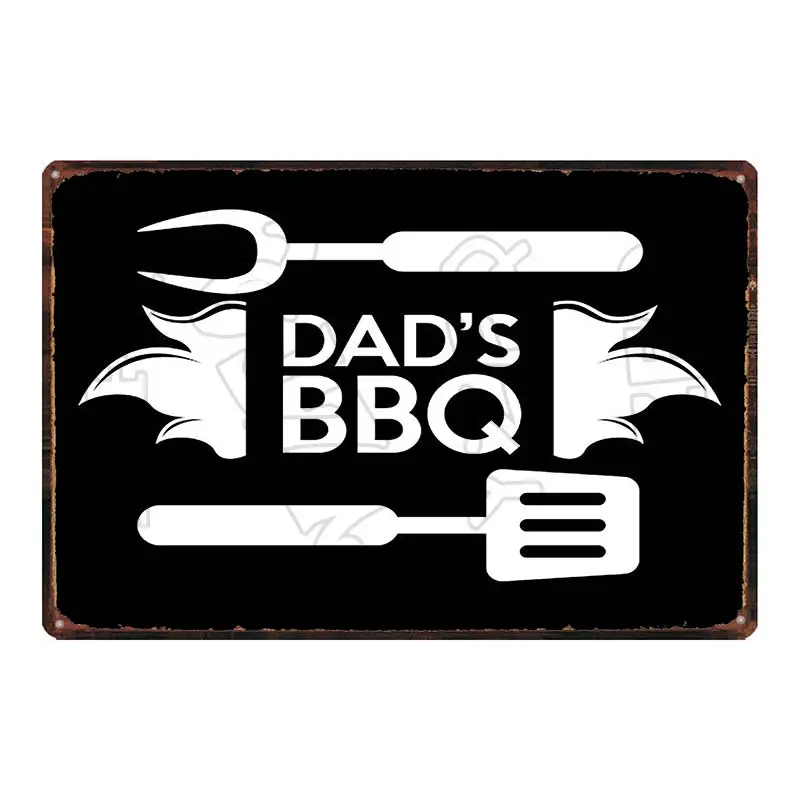 Chalkboard Style Tin Signs Dad's BBQ Plaque Metal Vintage Wall Bar Home Art Kitchen Shop Decor 30X20CM DU-6058A