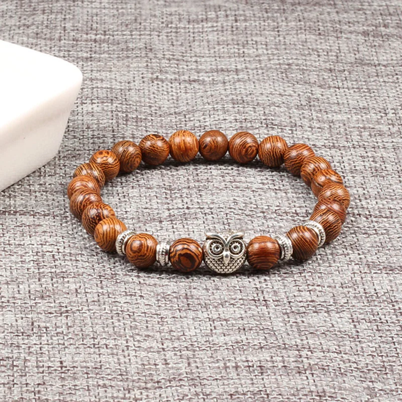 Owl Bracelet Fashion Women Tiger Eye Stone Bracelets Bangles Classic 8mm Black White Natural Lava Beaded Charms Jewelry for Men