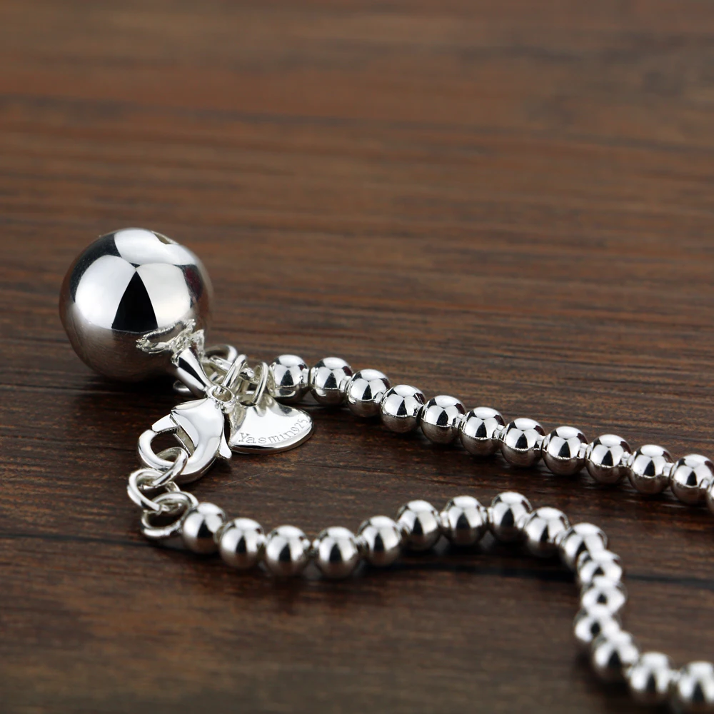 Luxury Bell Charm Bead Chain Bracelet 925 Sterling Silver Dainty Elegant Trendy Jewelry Daily Wear Holiday Birthday Gift for Wom