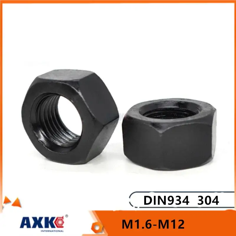 5/50pcs M1.6 M2 M2.5 M3 M3.5 M4 M5 M6 M8 M10 M12 DIN934 Black 304 Stainless Steel Hex Nut Hexagon Metric Thread