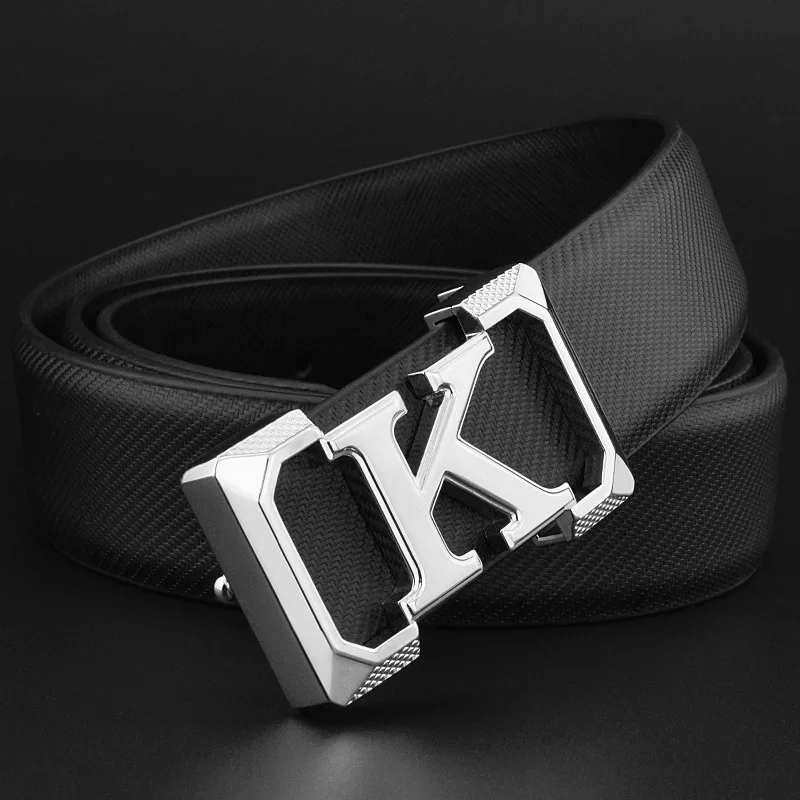 Ceinture en cuir pour hommes, boucle lisse, Business, loisirs, jeune et styliste, lettre, haute qualité, nouvelle collection