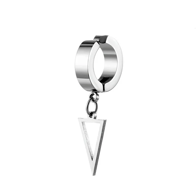 1Pcs Unisex Stainless Steel Punk Man Black Clip on Earrings Geometry Triangle Star Pendant Dangle Earrings Women Gothic Jewelry