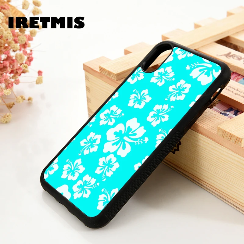 Iretmis 5 5S SE 6 6S Phone Case Cover for iPhone 7 8 Plus X Xs 11 12 MINI Pro Max XR Bright Aqua blue Hibiscus Hawaiian Flower