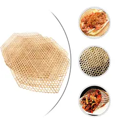 6 sztuk Handmade Bamboo Mesh mata do gotowania na parze tkane ustawienie stołu Coaster warzywa chleb składane wkładki maty Nonstick podkładka pod garnek