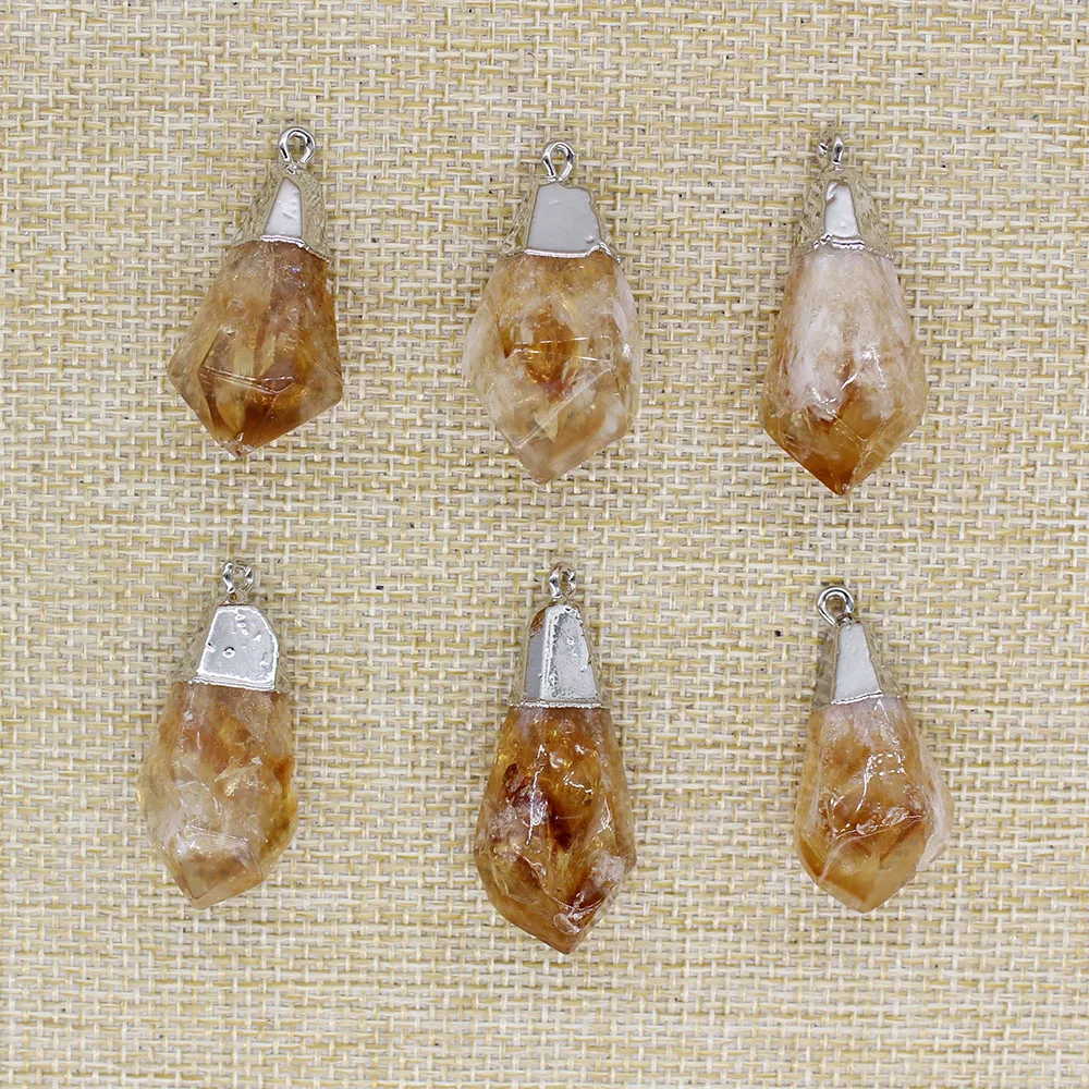 6PC Natural Stone Irregular Citrines Pendant Crystal Charm, used for DIY jewelry making necklace pendant TR-038