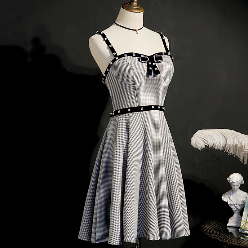 AnXin SH Luxus Prinzessin grau Host Spaghettiträger ärmellos Perlen Kristall Schleife individuelles Abendkleid kleines schwarzes Kleid