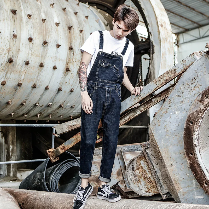 Men's Denim Overalls Retro Slim Denim Bib Pants Men's Stretch Korean Sling Pants Men's Suspenders Size S-5XL