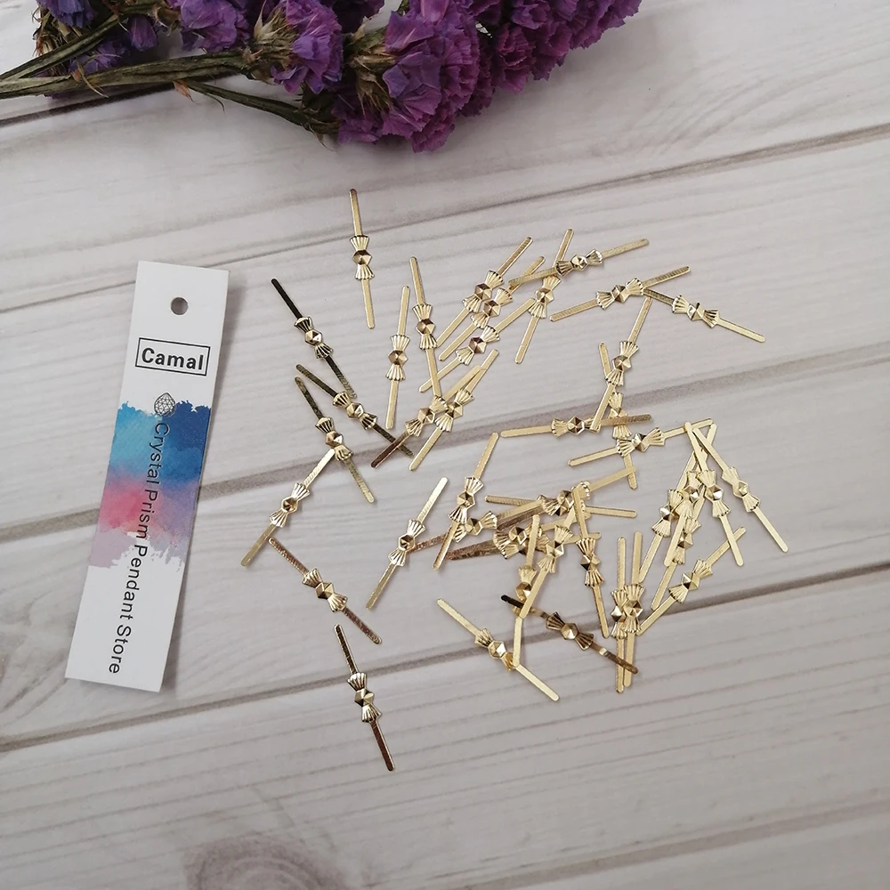 

Camal 100pcs 25mm Gold Plated Metal Bowtie Pins Crystal Prisms Beads Connectors Butterfly Shaped Chandelier Lamp Parts