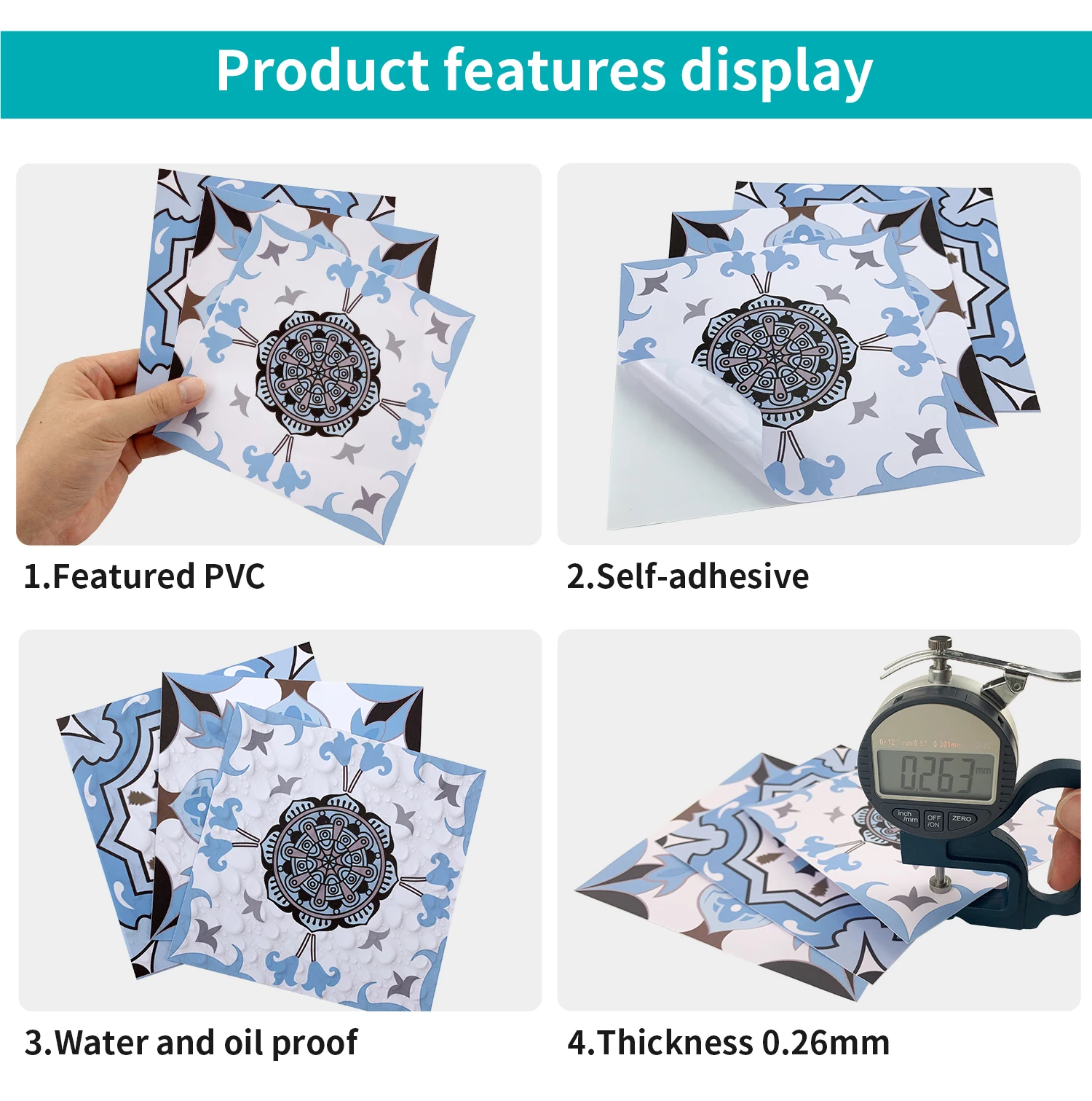 24PCS Fliesen Aufkleber Küche Wand Wasserdichte Und Öl-proof Selbst-adhesive Wallpaper 3d Retro Kunst Muster Abnehmbare bad Abziehbilder – Detail 5