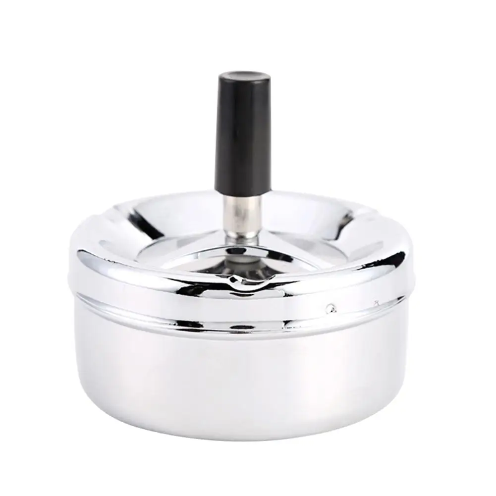 Creative Stainless Steel Windproof Rotation Lid Home Hotel Ashtray Smoker Gift Windproof Stylish Design Durable Convenient