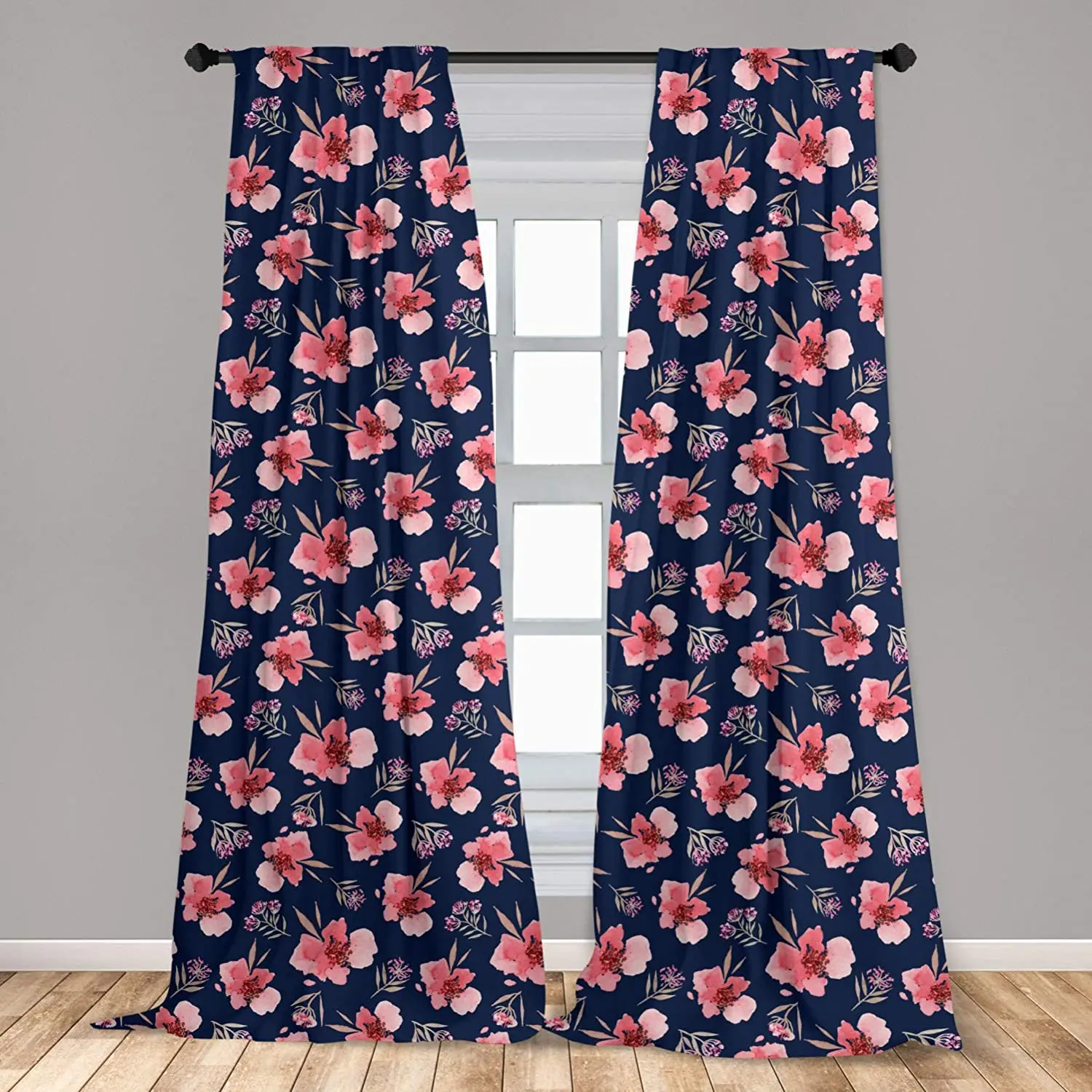 Watercolor Window Curtains Nature Inspired Composition with Pink Garden Flora Vintage Petals Window Drapes with Rod Pocket