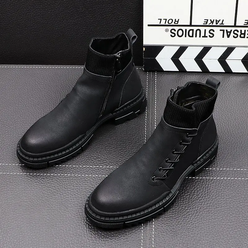 CuddlyIIPanda Men Fashion Casual Ankle Boots Spring Autumn Luxury Designer Youth Trending Thick Bottom High Top Sneakers image 2