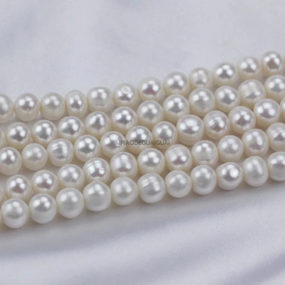 APDGG Genuine wholesale 5strands 8mm AA- white off round pearl strands loose beads women lady jewelry DIY