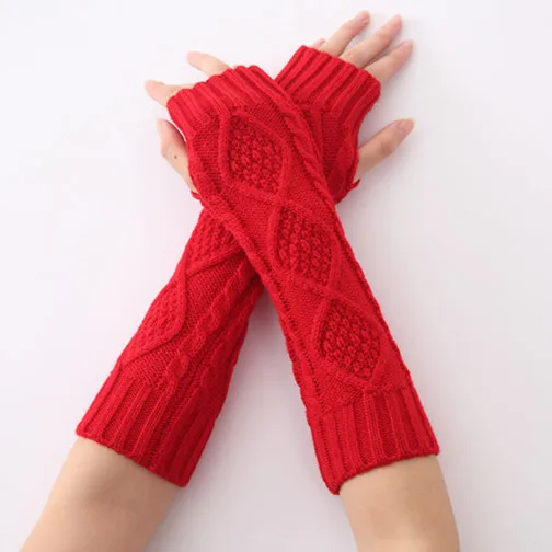 fingerless gloves autumn and winter new jacquard rhombus knitted wool warm women half gloves winter lolita