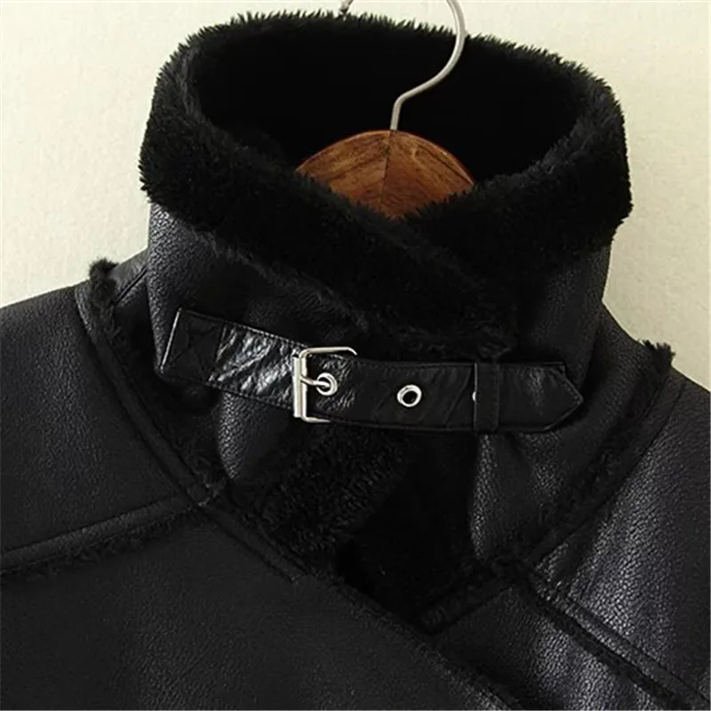 Winter Women Fashion PU Leather Jacket Faux Leather Lambs Wool Motorcycle Jackets Coat Female Warm Thick Outerwear High quality