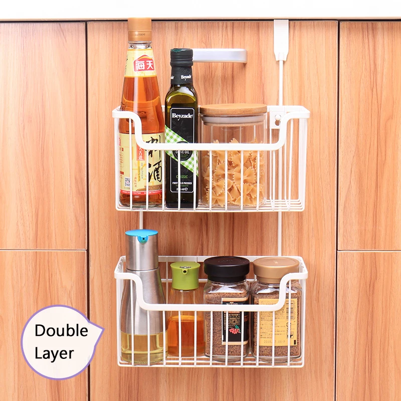 Kitchen iron art storage basket perforated storage basket door cabinet hanging basket hanging storage rack