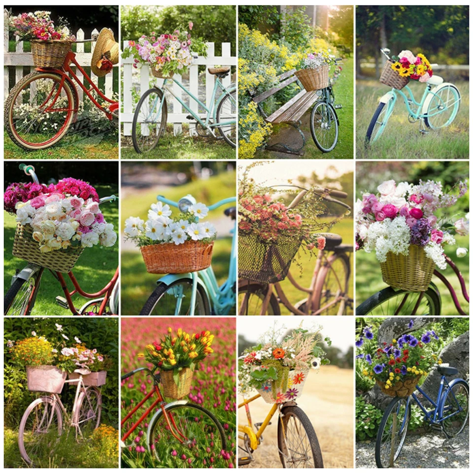 Paint With Diamond Painting Landscape Bicycle Cross Stitch 5D Diamond Embroidery Flower Rhinestones Art Picture Kits Home Decor