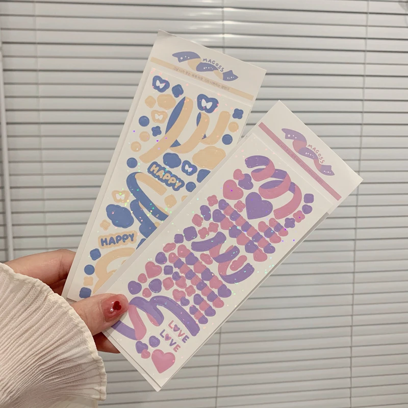 Ins Laser Shiny Ribbon Sticker DIY Scrapbook Base Collage Mobile Diary Plan Gift Sealing Phone Decoration Popular Sticker