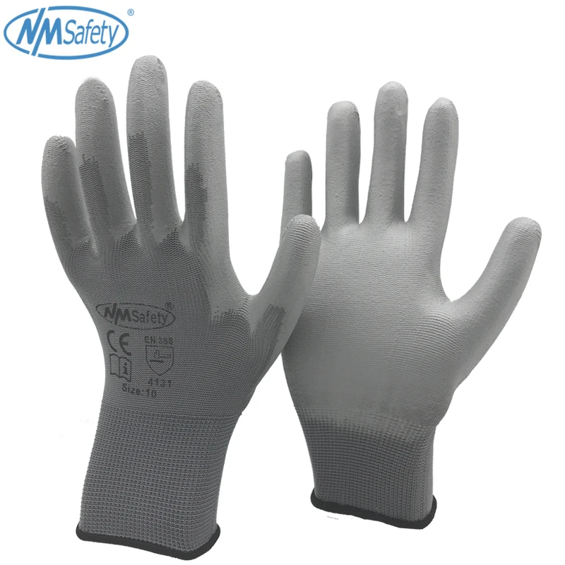 24Pieces/12 Pairs Industrial Protective Work Safety Gloves Black Pu Nylon Cotton Glove with Garden NMSafety Brand All Sizes