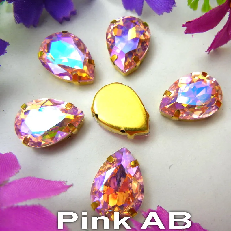 AB Colors 7 Größen Goldene Krallenfassungen Tropfenförmige Glas-Kristall-Applikationen zum Aufnähen, Strass-Perlen, Kleidungsapplikationen, DIY-Verzierung – Detail 8