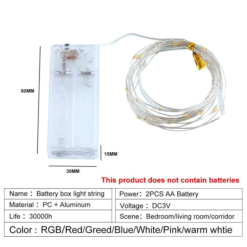 LED String Lights Copper Wire Fairy Light Battery Powered Garland Holiday Bedroom Home Wedding Christmas Decoration