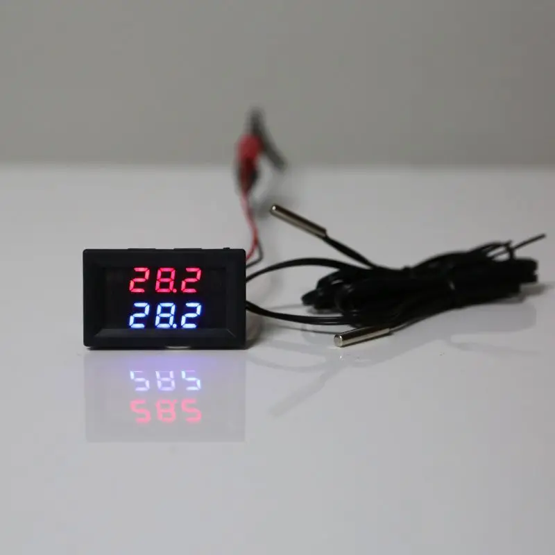 Dual Display DC 5V-80V Thermometer with 2 NTC Waterproof Temperature Sensor 12V 24V 72V for Car Motorcycle