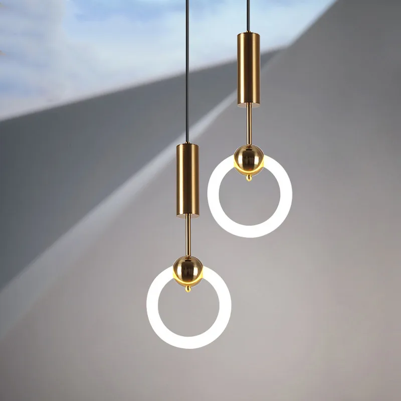 

Скандинавский линейный подвесной светильник из железа и стекла, простой светильник-кольцо для гостиной, столовой, кухни, спальни, дизайнерский светильник в стиле лофт.