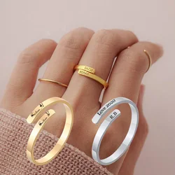 Kunden Gravieren Versprechen Ring für Frauen Edelstahl Tiny Offene Zwei Name Initial Personalisierte Ring 2mm Dünne Geschenke