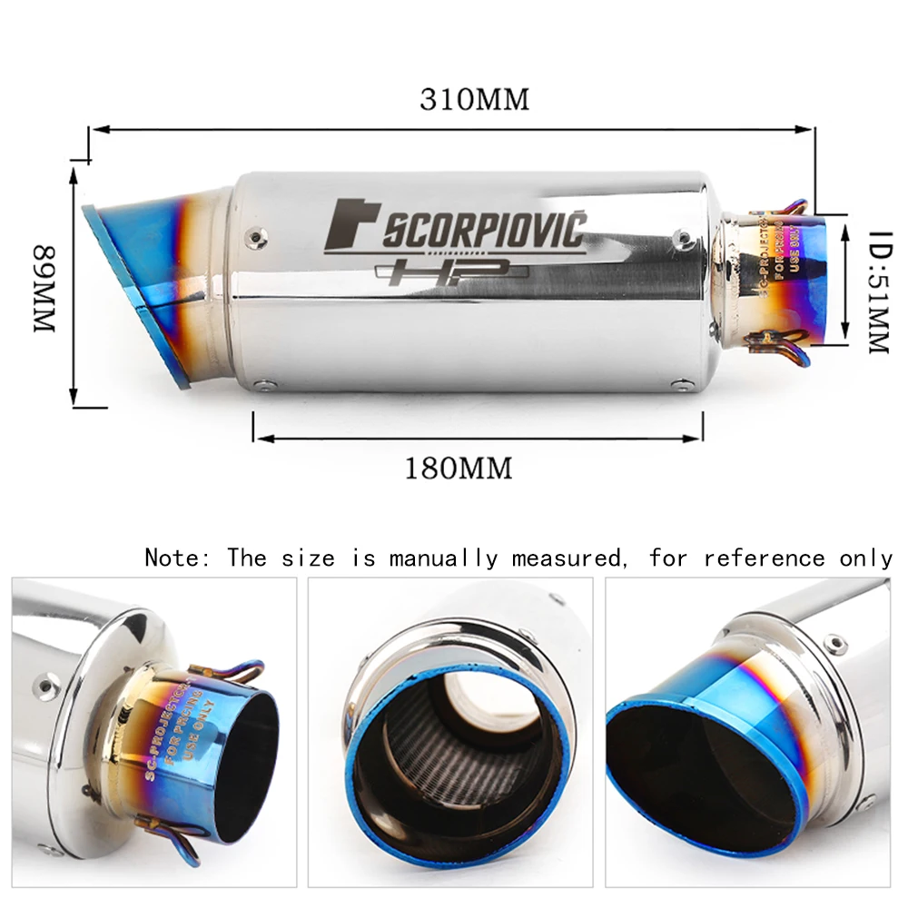 야마하 레이싱 오토바이 머플러 배기관, 야마하 r3 r6 fz6 mt07 mt09 mt10 tmax 530 tmax 500, 51mm, 60mm