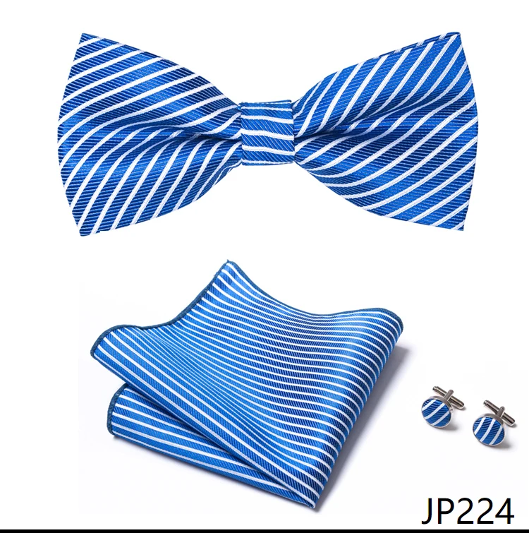 Great Quality Silver Office Butterfly Hanky Cufflink Set Bowtie For Men Geometric Hombre Formal Clothing