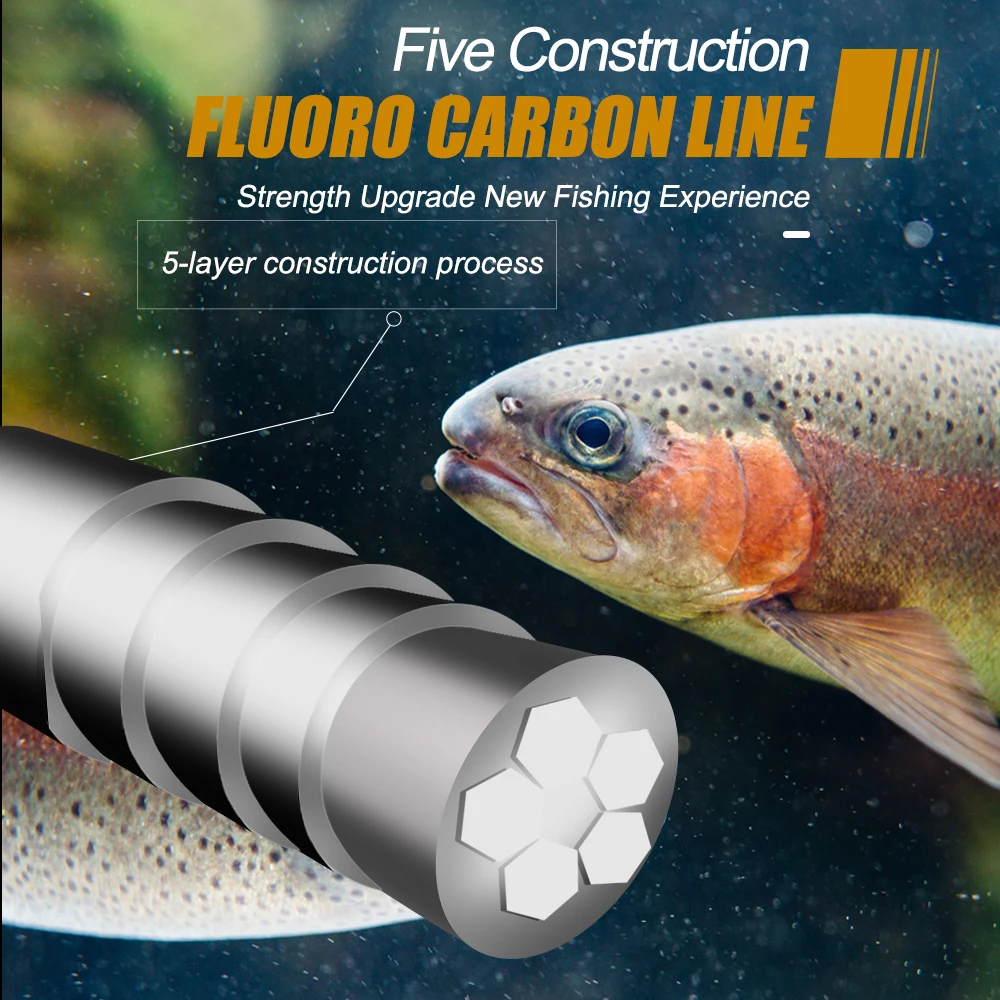 FTK 50M/100M 100% Fluorocarbon Fishing Lines 5.5-130.9LB Carbon Fiber Leader Fly Line Fast Sinking Carp Fishing