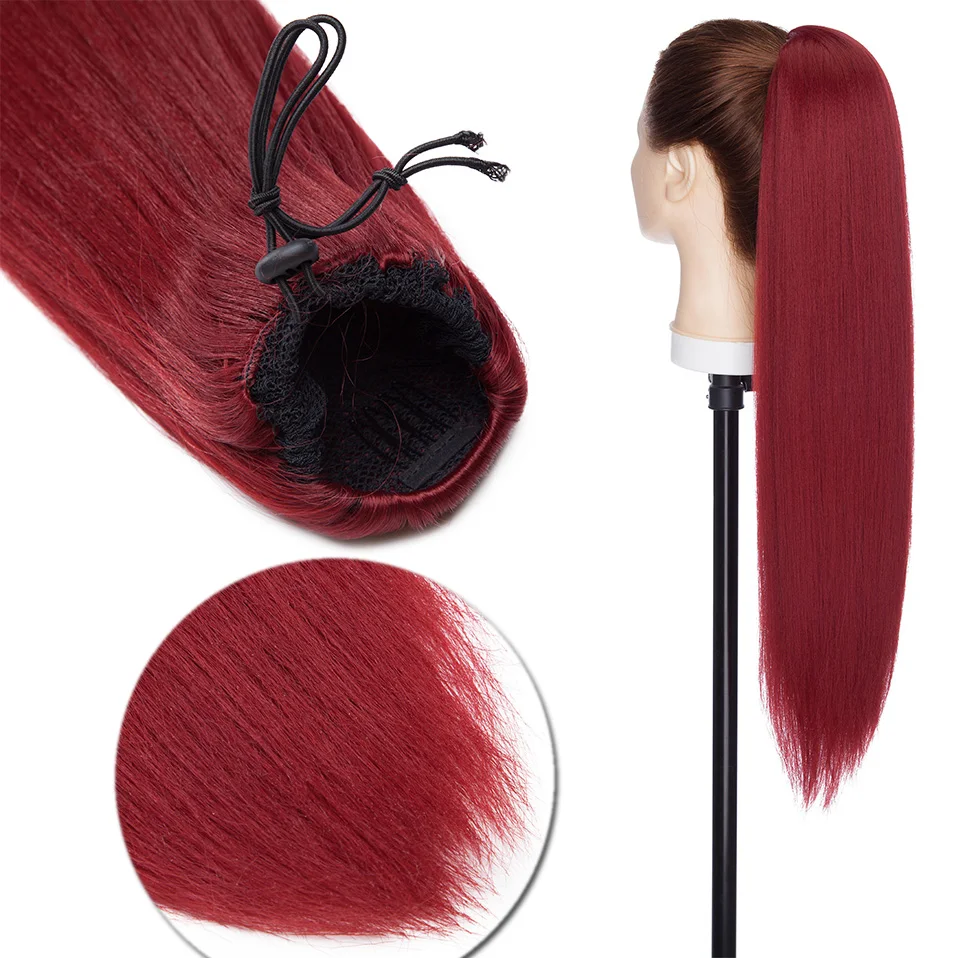 Benehair 22นิ้ว yaki หางม้า drawstring fluffy วิกผมปลอมหางม้ายาวตรงต่อผมสำหรับผู้หญิงคลิป hairpieces