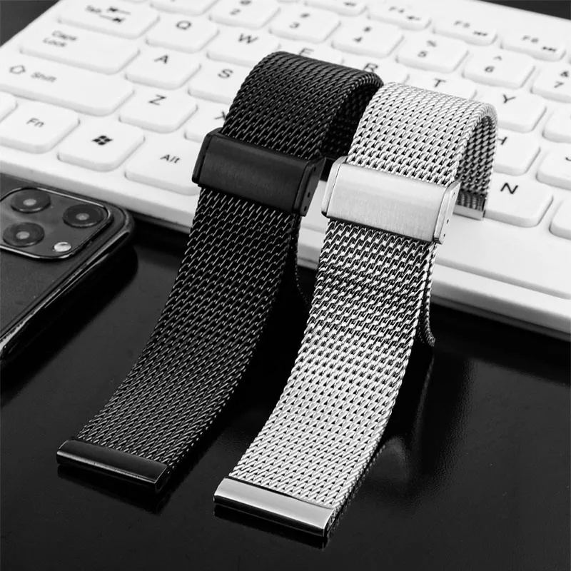 High quality 361LStainless Steel Watch strap mesh watchband 18mm 20mm 22mm black silver thicken Milanese Bracelet