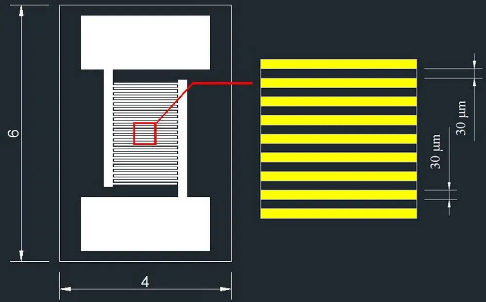 30um Monocrystalline Silicon Interdigital Electrode Photoelectric Detection of Gas Humidity Biosensor Chip MEMS High Precision