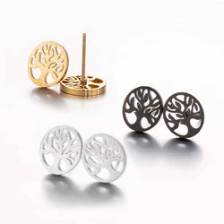 Vintage Bohemia Tree Of Life Earrings Lotus Black Leaf Tree Earings Stainless Steel Jewelry For Women Studs bijoux