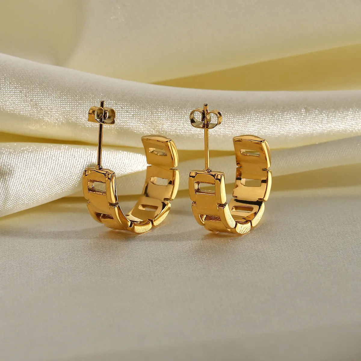 d 316 Stainless Steel Hoop Chain Earrings Luxury Rectangle C Shape Earrings Gold Plated for women