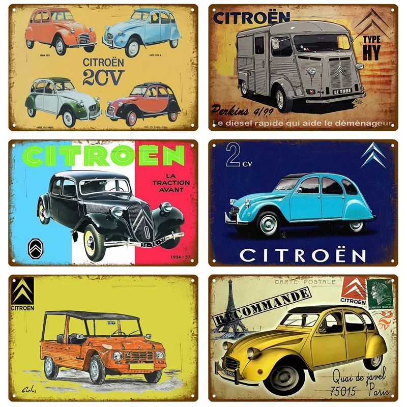 2CV Citroen Retro Decorativo Casa Targa in metallo Poster sul muro Targa in metallo Vintage Poster Decor Wall Art Decorazione della stanza