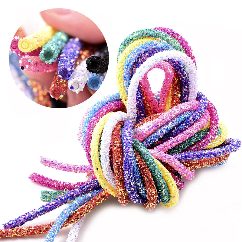 6mm Flash Sequin Resin Rope Drill Rubber Hose Glitter Tube Strap Party Decor Colorful Pipe Cord DIY Hair Jewelry Accessories 1m