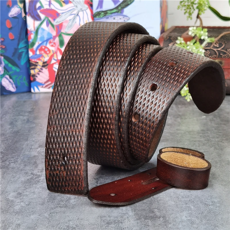 Luksusowe Vintage Pop Dot rzeźba góry gruba skóra mężczyźni pas bez klamry Cinturon Mujer męskie skórzane pasy bez klamry SP12