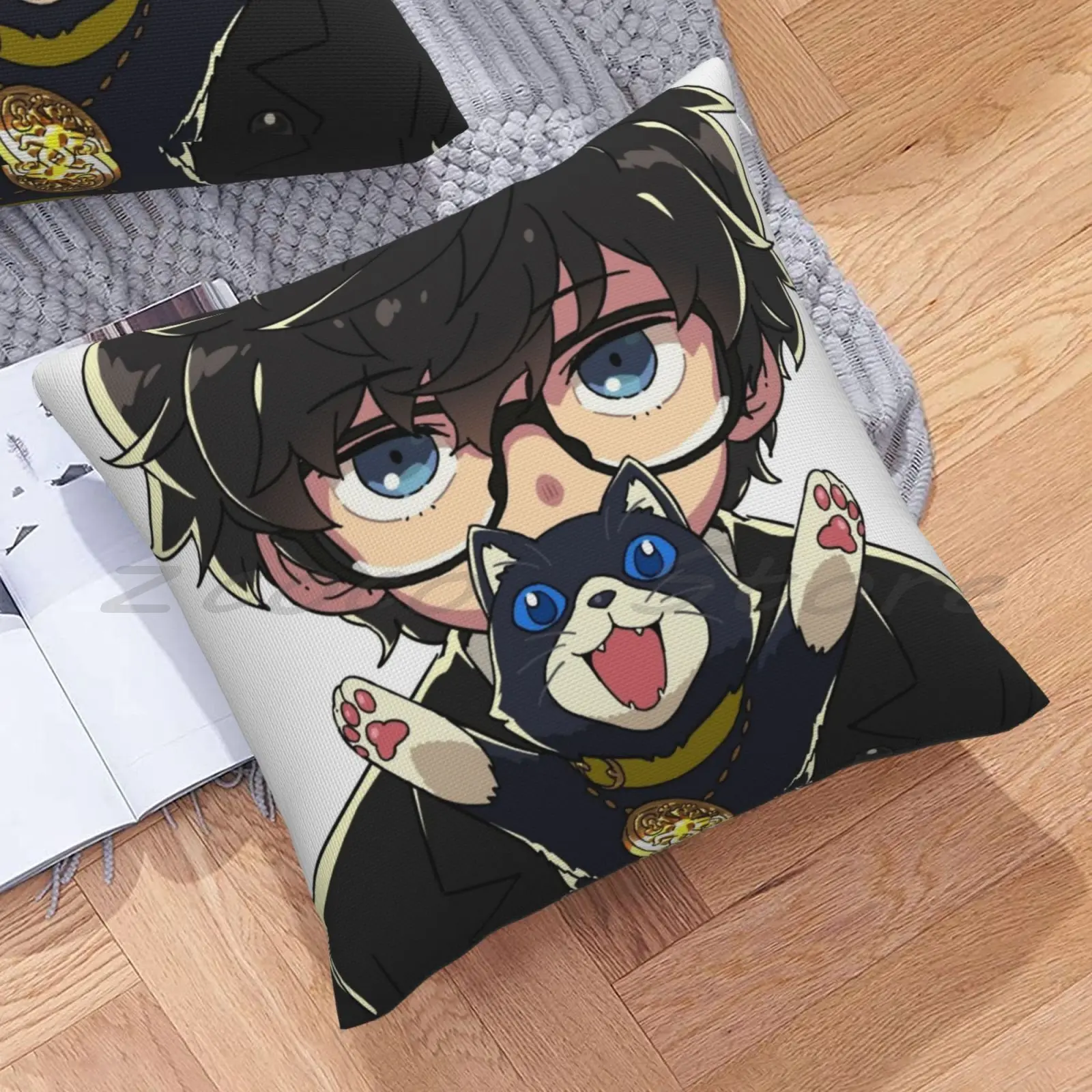 Joker And Morgana Pillow Cover Personalized Diy Throw Pillow Flax Plush Velvet Soft Joker Ren Amamiya Akira Kurusu Morgana