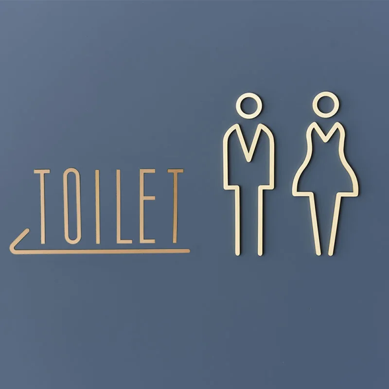 1PC Women & Men Toilet Brass Door Signs Wall Mark Stickers DIY Restaurant Hotel Bathroom Plaque Decor Supplies