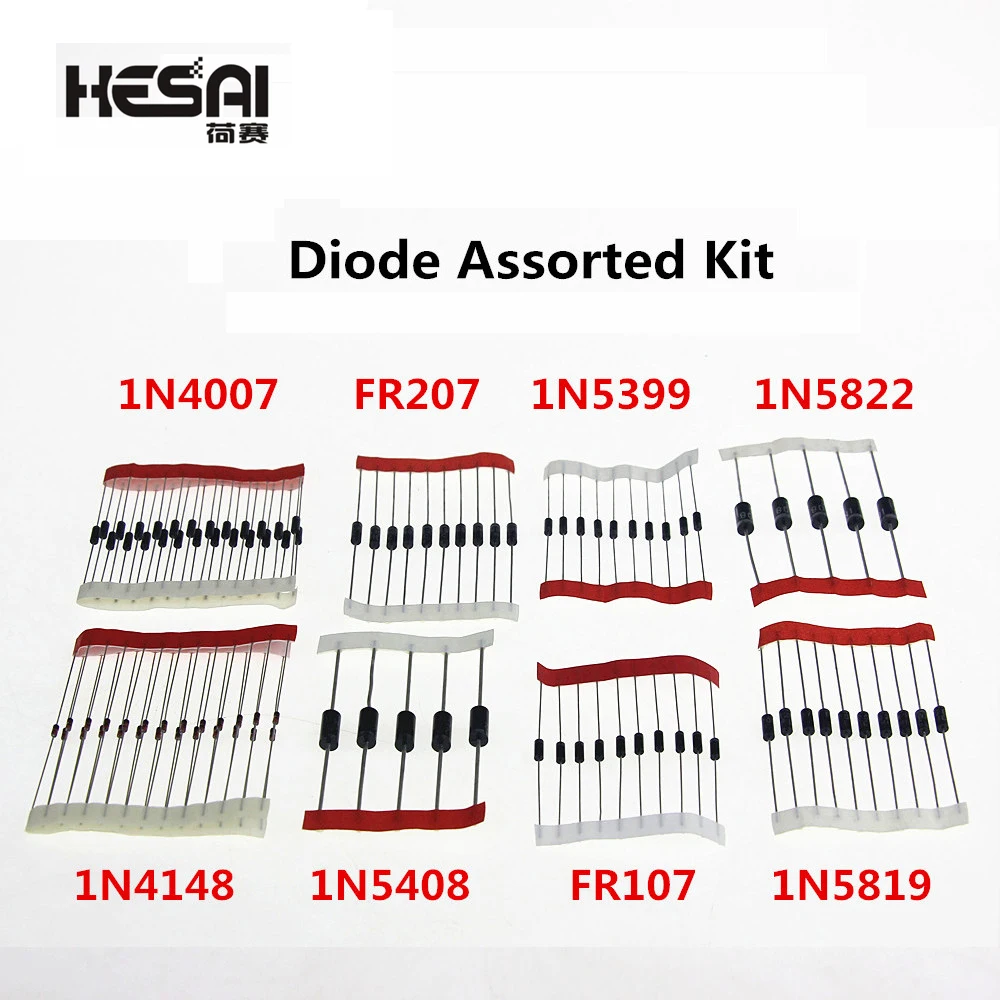 

1N4007 1N4148 1N5819 1N5399 1N5408 1N5822 FR107 FR207,8values=100pcs,Electronic Components Package Diode Assorted Kit