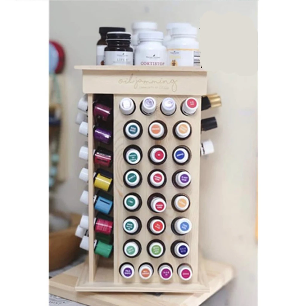 104 Bottles Rotating Wood Essential Oil Perfume Display Case Storage Wooden Rack Organizer Stand Holder---24 x 24 x 40 cm