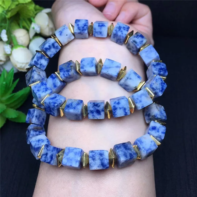 Natural Crystal Blue Line Stone Sugar Bracelet Quartzite Sugar Cubes Shape  For Women Simple Sweet Stone Fshion Jewelry