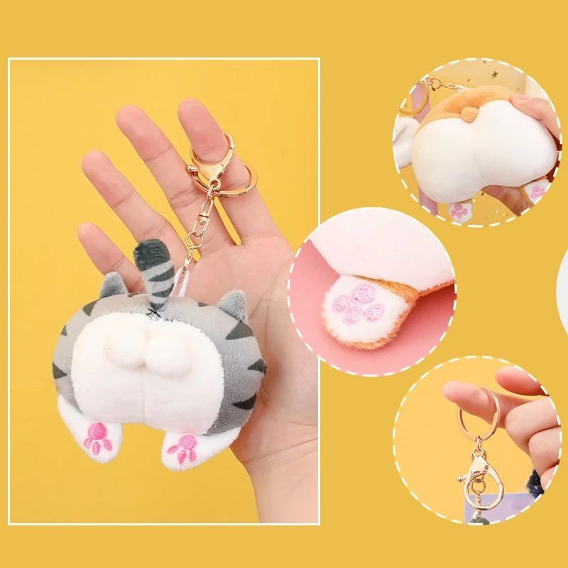 Cute Cat Butt Plush Toys Corgi Pig Butt Keychain Soft Fidget Toys Female Bag Decoration Student Fashion Girls Child Gift