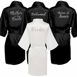 Black new bride bridesmaid robe mother sister of the bride wedding gift bathrobe kimono satin robes 001