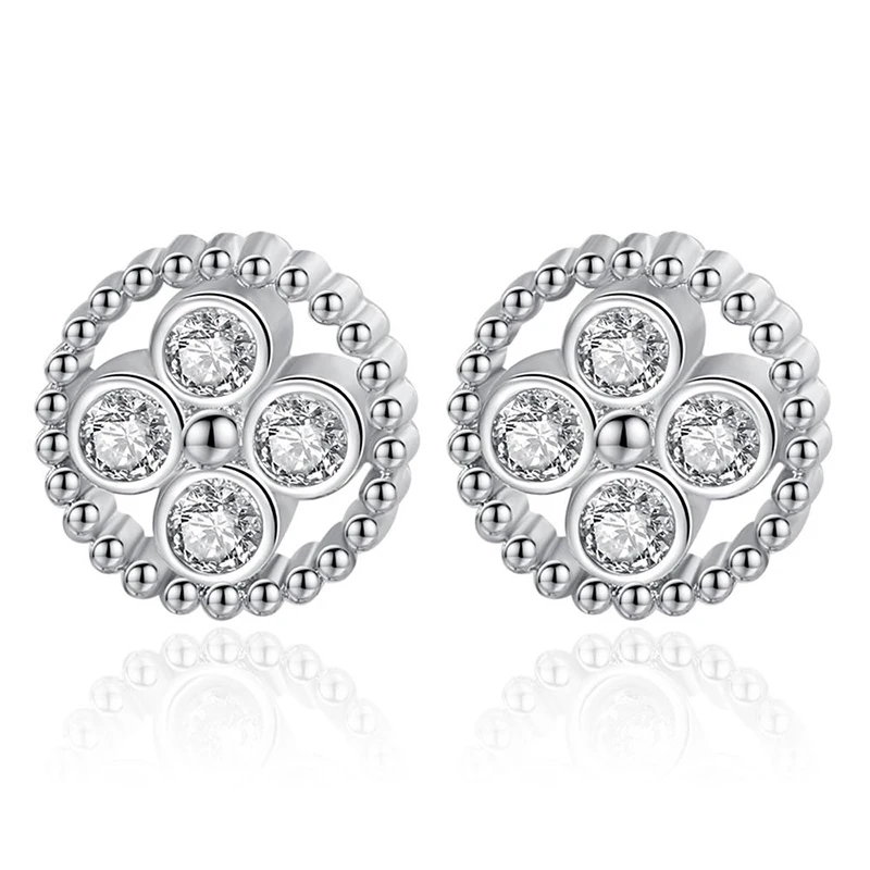 Round Bling Cubic Zirconia Hypoallergenic Silver Color Stud Earrings For Women Luxury Dainty Trendy Jewelry Gifts SD2263