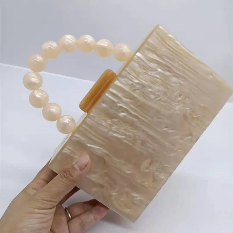 Pearl Green Nude Color Acrylic clutch Day Box Bags Women Eevneing Bead Handle On Top Party Beach Girl Lady Handbag Purse Wallet