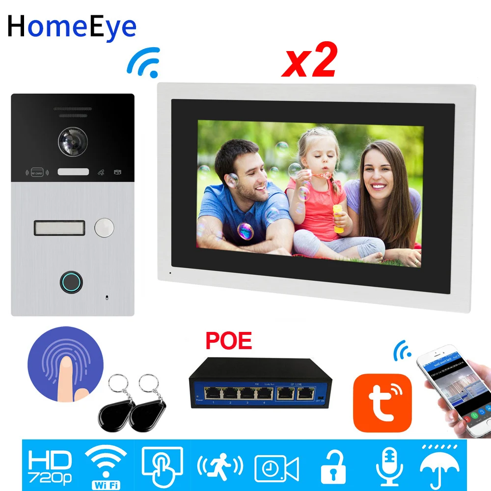 

WiFi Video Intercom IP Video Door Phone TuyaSmart App Remote Unlock Code Keypad+RFID Card+Fingerprint 1-2 Home Access Control